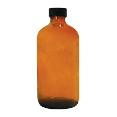 Bouteille ronde en verre de type boston avec bouchon à vis (ambre, 0,5 oz / 15 ml, 18 – 400)