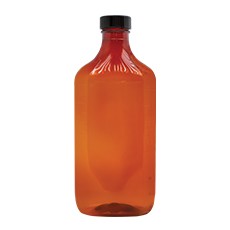 Plastic Oval Bottle with Screw Cap, Amber, 28-400, 16 oz/480 mL