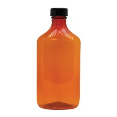 Plastic Oval Bottle with Screw Cap, Amber, 24-400, 8 oz/240 mL