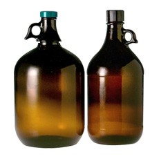 Bouteille ronde en verre de type boston avec bouchon à vis (ambre, 135 oz / 4 l, 38 – 430)