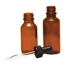 Bouteille ronde en verre de type boston avec compte-gouttes (ambre, 1 oz / 30 ml, 20 – 400)